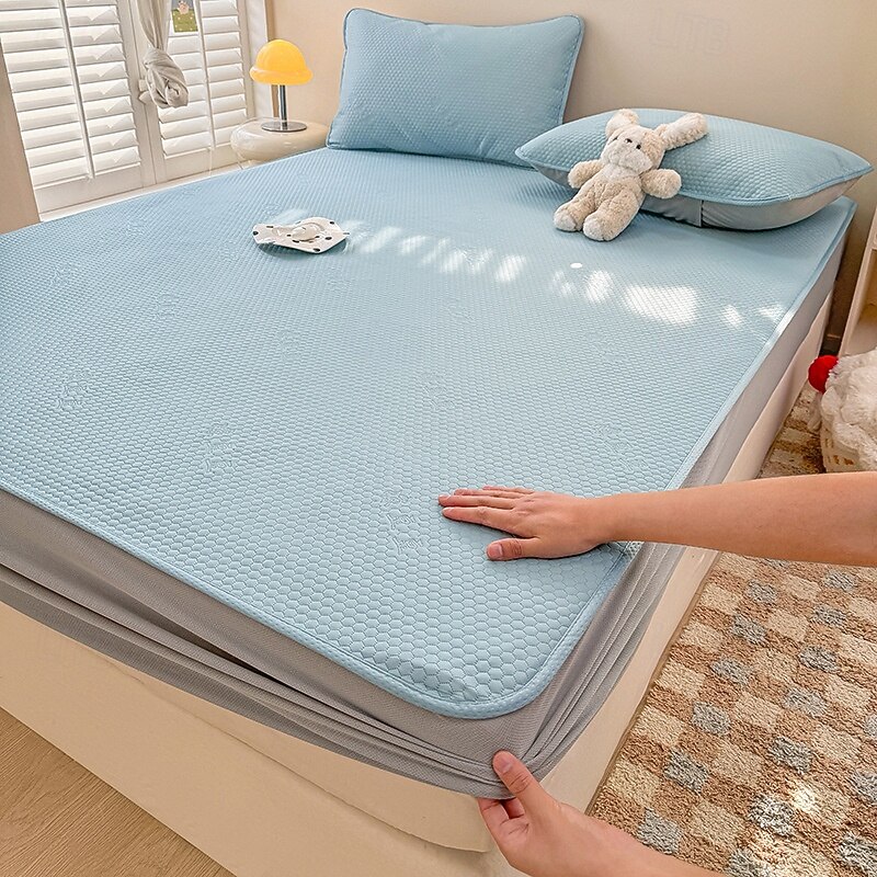 Summer Latex Ice Silk Cooler Bed Sheets Washable Soft Bed Cover Pillow Case4
