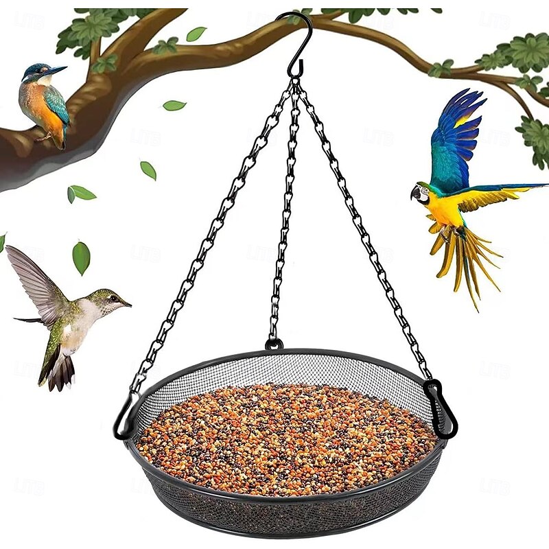 Hanging Bird Feeder, Outdoor Garden Metal Mesh Bird Dining Dish, Suspended Bird Feeding Tray for Yard, Patio, Backyard