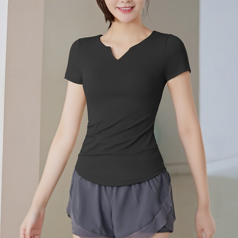 Women's Running Shirt Short Sleeve Tee Tshirt Casual Athleisure V Neck Solid Colored Quick Dry Soft Breathable Gym Workout Walking Jogging Sportswear Activewear Black Light Green Blue
