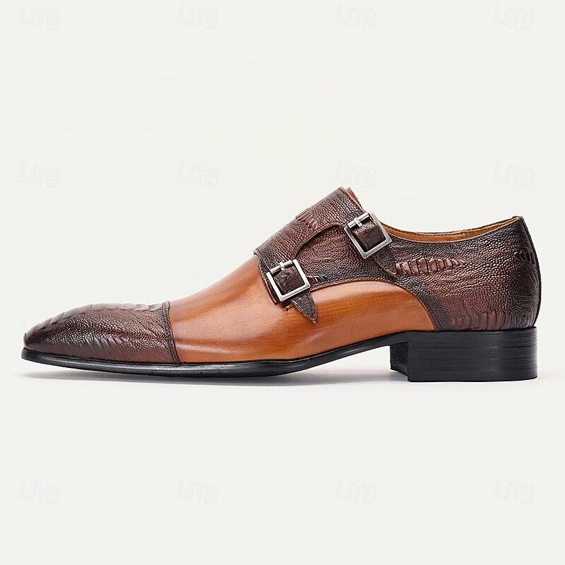 Men's Exquisite Dual-Texture Brown Leather Double Monk Strap Shoes - Luxurious and Bold for Formal Gatherings, Executive Meetings, and Kentucky Derby3