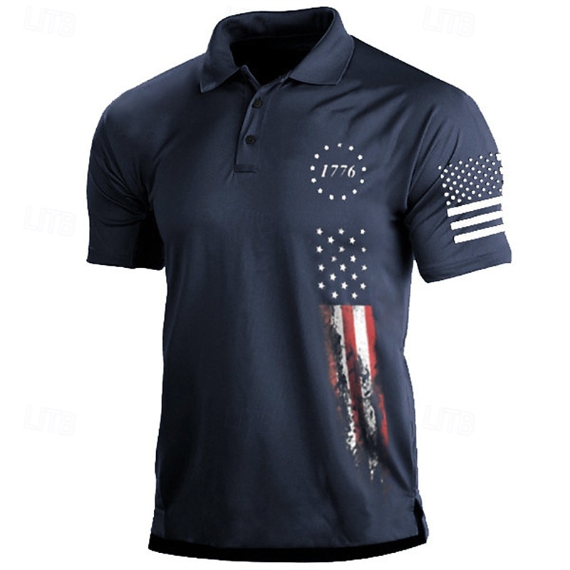 Men's American Flag Veterans Polo Shirts Golf Shirt Short Sleeve Polo Shirts Collared Shirts Casual Streetwear Vacation Wear Party Outfits Buttons 3D Print Black White Army Green3