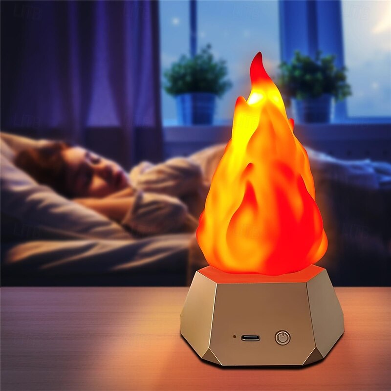 3D Led Atmosphere Night Light Outdoor Camping Courtyard Landscape Decoration Light Usb Charging Simulation Flame Light Room Bedroom Atmosphere Light  1PC