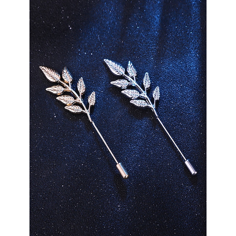 Men's Elegant Gold Foil Leaf Lapel Pin - Vintage Suit Brooch, Classic Wedding and Formal Event Accessory, Stylish Groom and Groomsmen Corsage