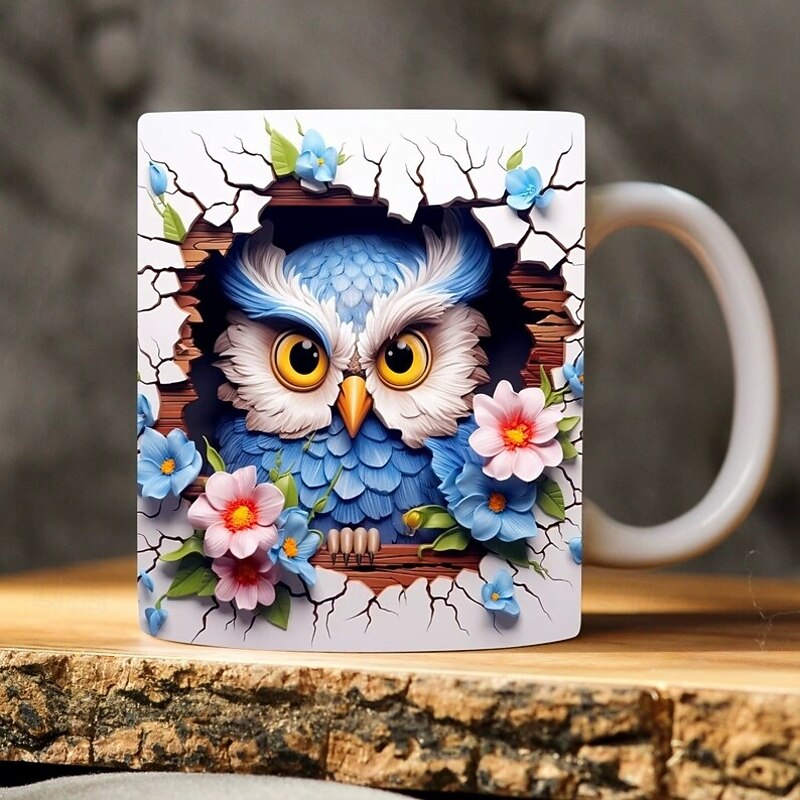 3D Owl Mug 400ml Ceramic Coffee Mark Cup Tea Water Cup New Hole Wall Cute Wall2