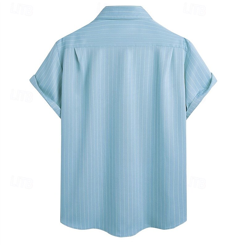 Men's Shirt Summer Shirt Casual Shirt Beach Shirt Button Up Shirt White Green Dark Blue Light Blue Short Sleeve Stripes Shirt Collar Vacation Hawaiian Clothing Apparel Polyester Fashion Casual2