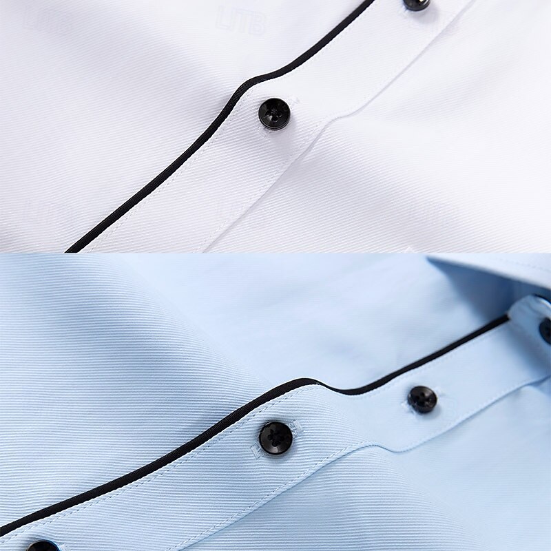Men's Dress Shirt Non Iron Shirt Plain Wedding Work Light Blue White Long Sleeve Spread Collar Summer Spring Clothing Apparel3
