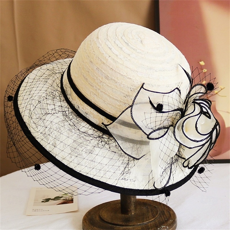 Hats Polyester Sun Hat Holiday Tea Party Horse Race Cocktail Elegant Vintage Sun Protection With Feather Floral Headpiece Headwear3
