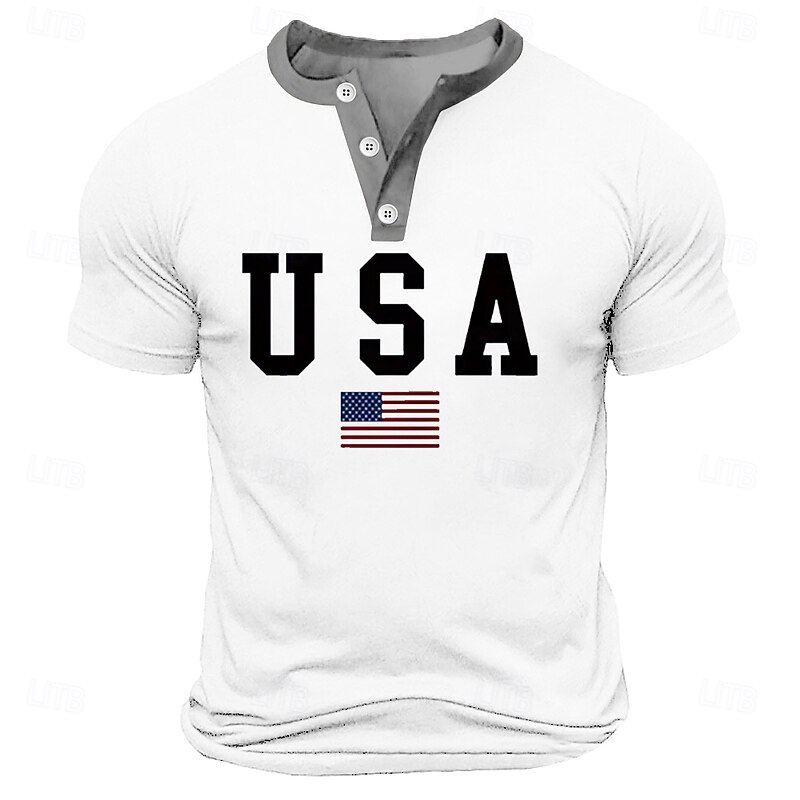 Men's American US Flag USA T Shirt Henley Shirt Short Sleeve Designer Retro Vintage Street Casual Daily Summer Spring Black White Navy Blue Military Green Henley Henley T-Shirt2