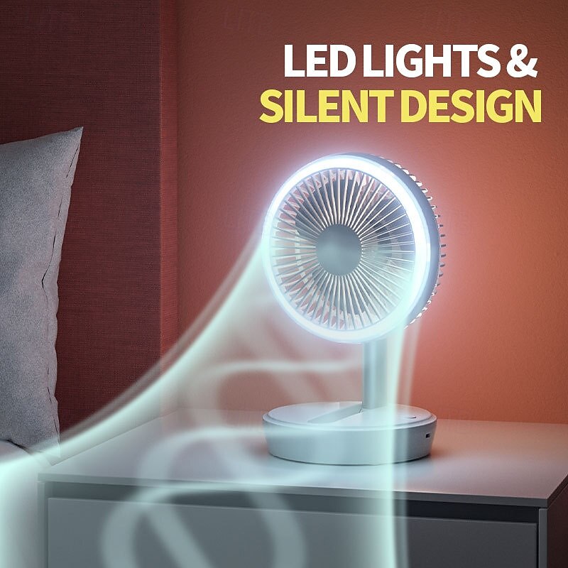 Rechargeable Portable Desk Fan 7 inch USB Small Desk Fan Foldable with LED Light 3 Wind Speeds and Hook Quiet Personal Traveling Fan for Bedroom Office RV Camping2