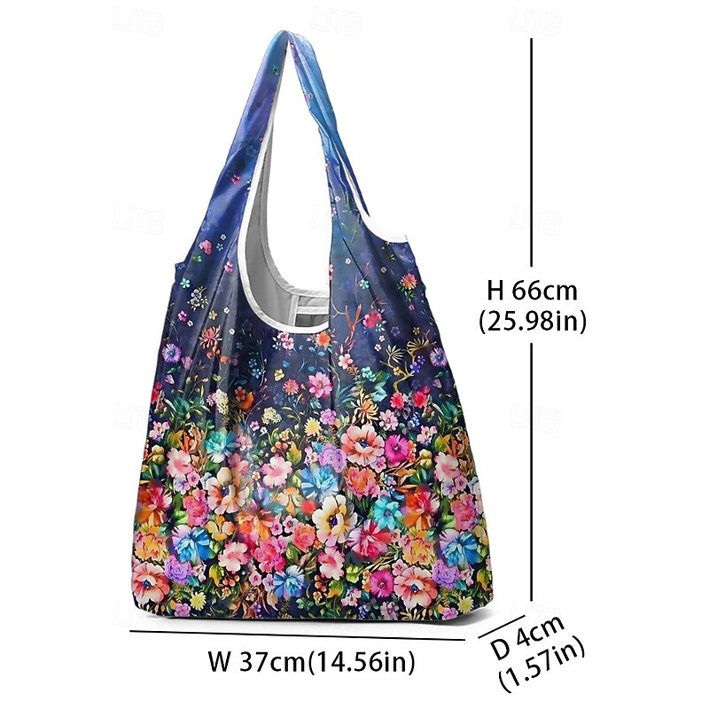 Large Capacity Foldable Shopping Bag – Reusable Floral Print Tote, Eco-Friendly Lightweight Grocery Bag for Women, Travel, and Daily Use4
