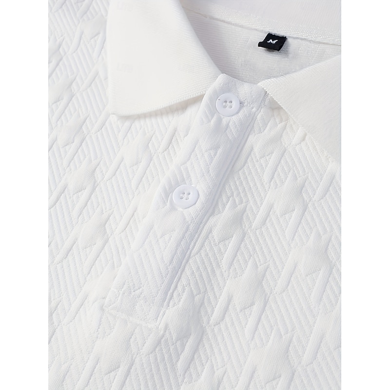 Men's Golf Shirt Knit Polo Business Casual Classic Short Sleeve Fashion Modern Solid Color Houndstooth Buttons Summer Spring Regular Fit White Golf Shirt4