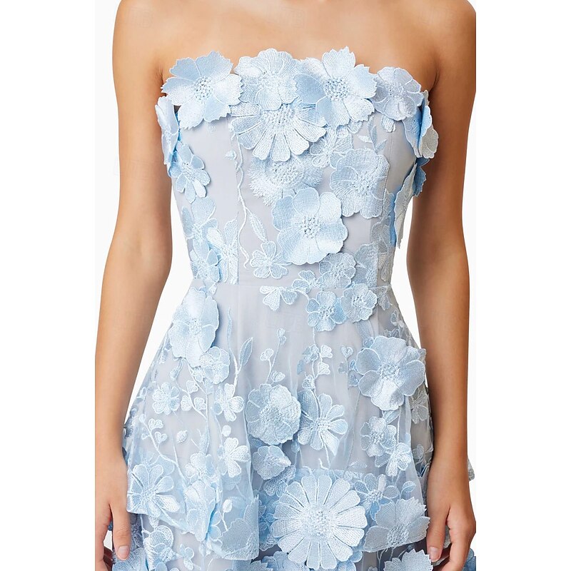 A-LineCocktail Dresses Tiered Dress Semi Formal Wedding Midi Length Sleeveless Off Shoulder with Floral Embroidered Lace Appliques3