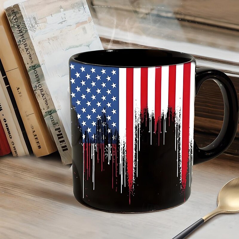 Patriotic American Flag Mug Dripping USA Flag Design Black 11oz Coffee Cup Independence Day Veterans Military Gift for Men Women Dad Mom July 4th Christmas4