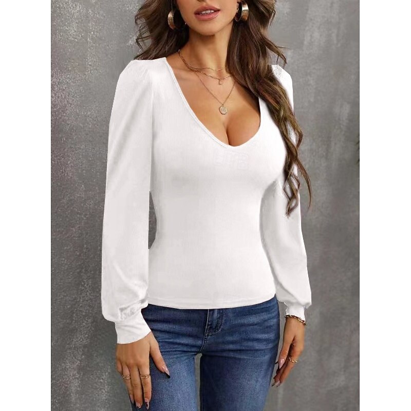 Women's Cardigan Elegant Cute Sexy Pure Color U Neck Knitted Lantern Sleeve Long Sleeve Regular Tops Knit Daily Going out Wine Red Black Fall4