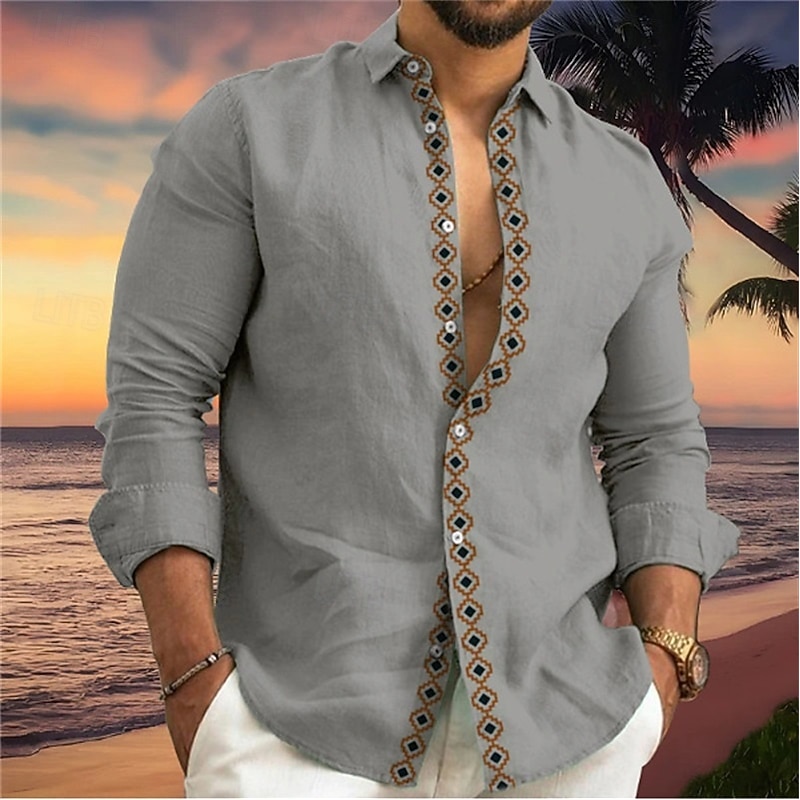 Men's Shirt Summer Shirt Casual Shirt Beach Shirt Button Up Shirt White Pink Blue Gray Long Sleeve Graphic Lapel Vacation Hawaiian Button-Down Clothing Apparel Polyester Fashion Casual Comfortable4