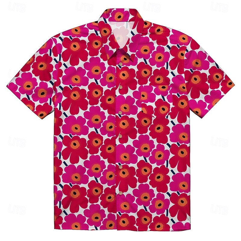 Retro Vintage 1970s Shirt Aloha Shirt Hippie Disco Floral Stripes Fancy Dress Men's Masquerade Vacation Party Pride Parade Adults' Shirt3