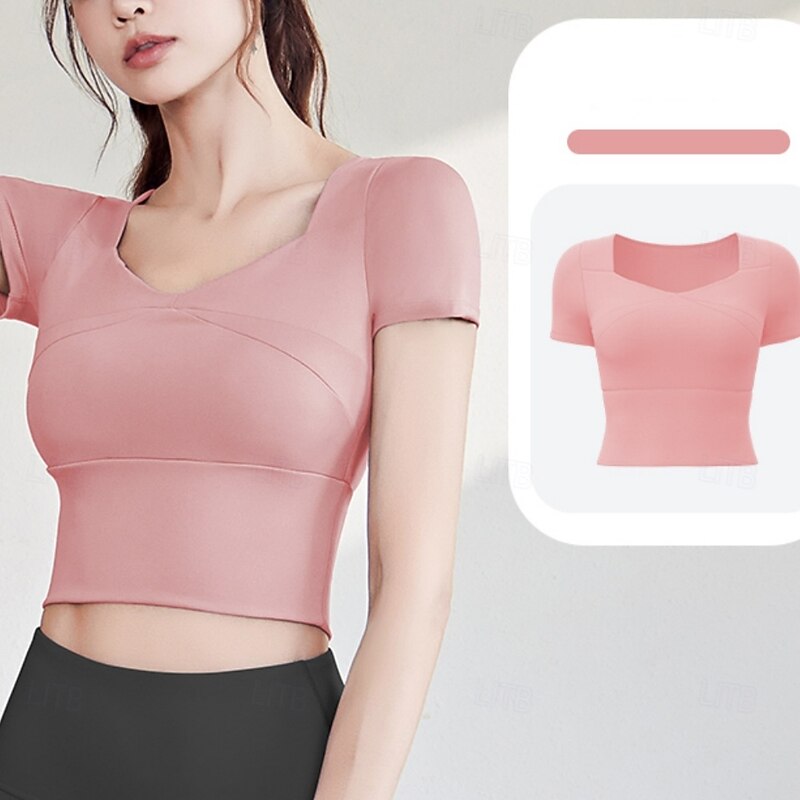 Women's Running T-Shirt Short Sleeve Tee Tshirt Casual Athleisure V Neck Solid Colored Quick Dry Soft Breathable Gym Workout Walking Jogging Sportswear Activewear Black Yellow Pink2