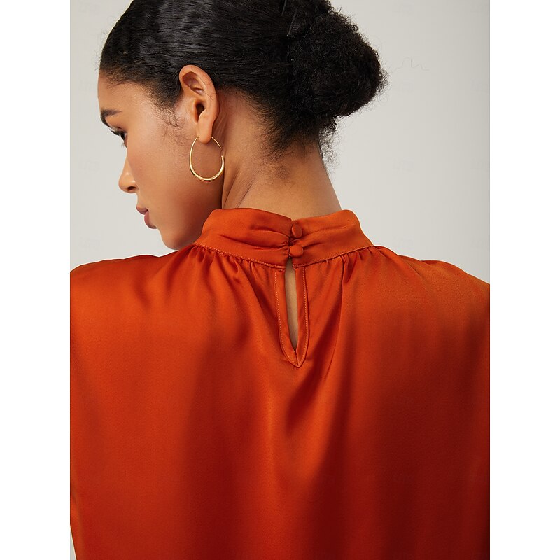 Orange stand-up collar sleeveless knotted top3