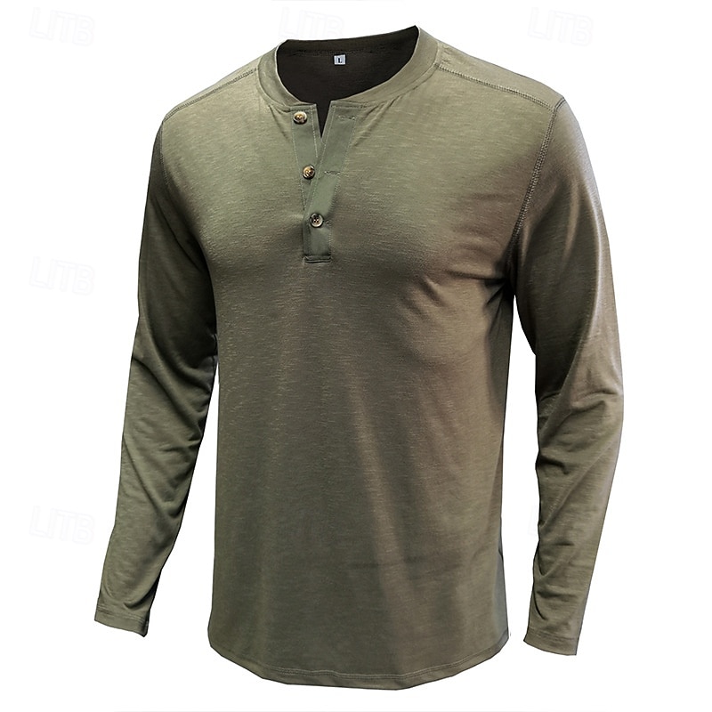 Men's Button T Shirt T Shirt Henley Shirt Tee Top Long Sleeve Henley Spring &  Fall Plain Fashion Designer Basic Vacation Street Going out Black White Wine Top Tee for Men2