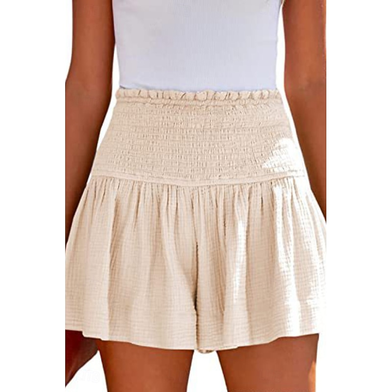 Women's Linen-Inspired Shorts Shorts Slacks Streetwear Casual Short Natural Plain Elastic Waist Comfy Outdoor Comfortable Street Daily Wear Almond Grey Black Pink Summer Regular Fit