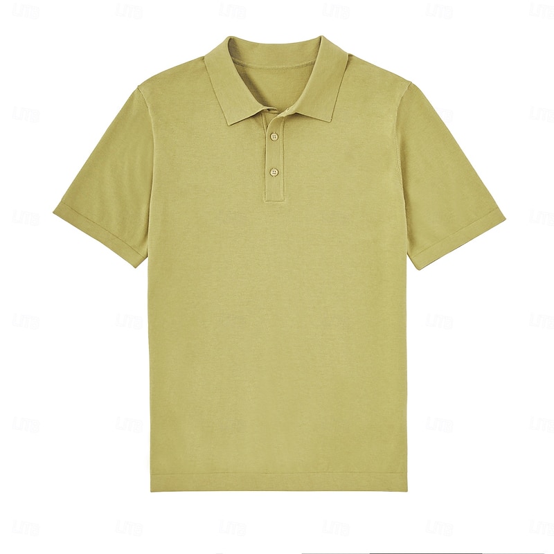 Men's Polo Knit Polo Sweater Business Casual Lapel Short Sleeve Formal Solid Color Patchwork Buttons Summer Black Brown Green Dark Grey Dark Coffee Polo4