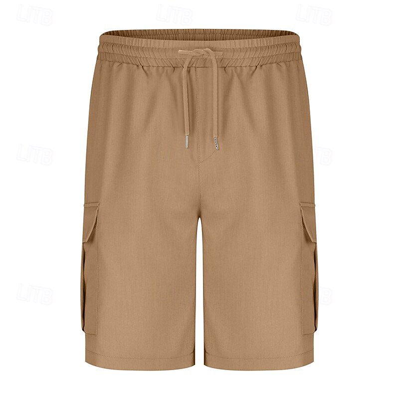 Men's Cargo Shorts Shorts Summer Shorts Drawstring Elastic Waist Multi Pocket Plain Comfort Wearable Knee Length Outdoor Sport Daily Fashion Casual Black Blue2