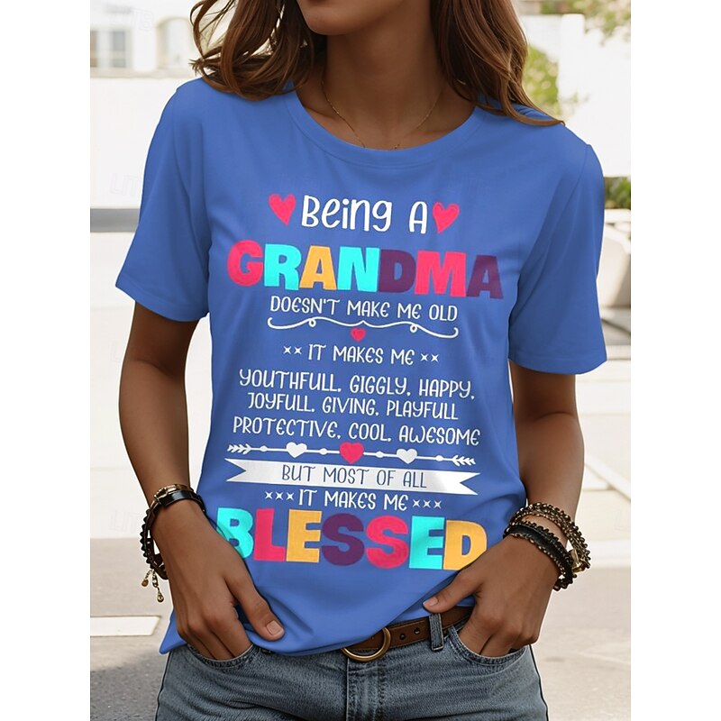 Mother's Day Women's T Shirt Graphic Letter Stylish Casual Short Sleeve Round Neck Regular Tops Daily Weekend Print Black White Pink Blue Purple Summer Spring Grandma2