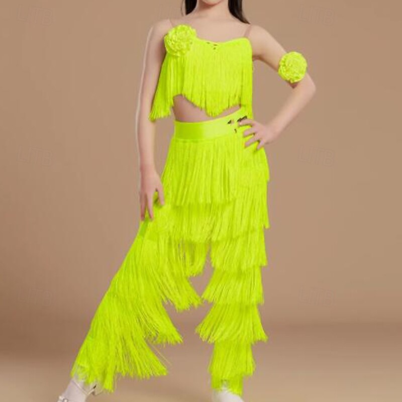 Kids' Dancewear Top Tassel Girls' Performance Daily Wear Sleeveless High Lycra