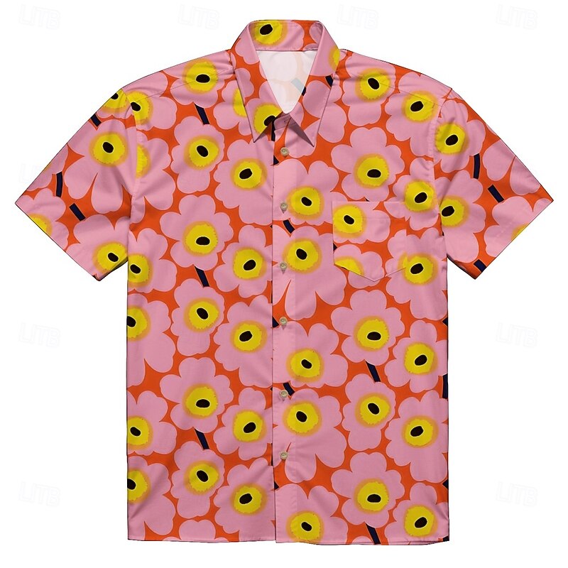 Retro Vintage 1970s Shirt Aloha Shirt Hippie Disco Floral Stripes Fancy Dress Men's Masquerade Vacation Party Pride Parade Adults' Shirt2