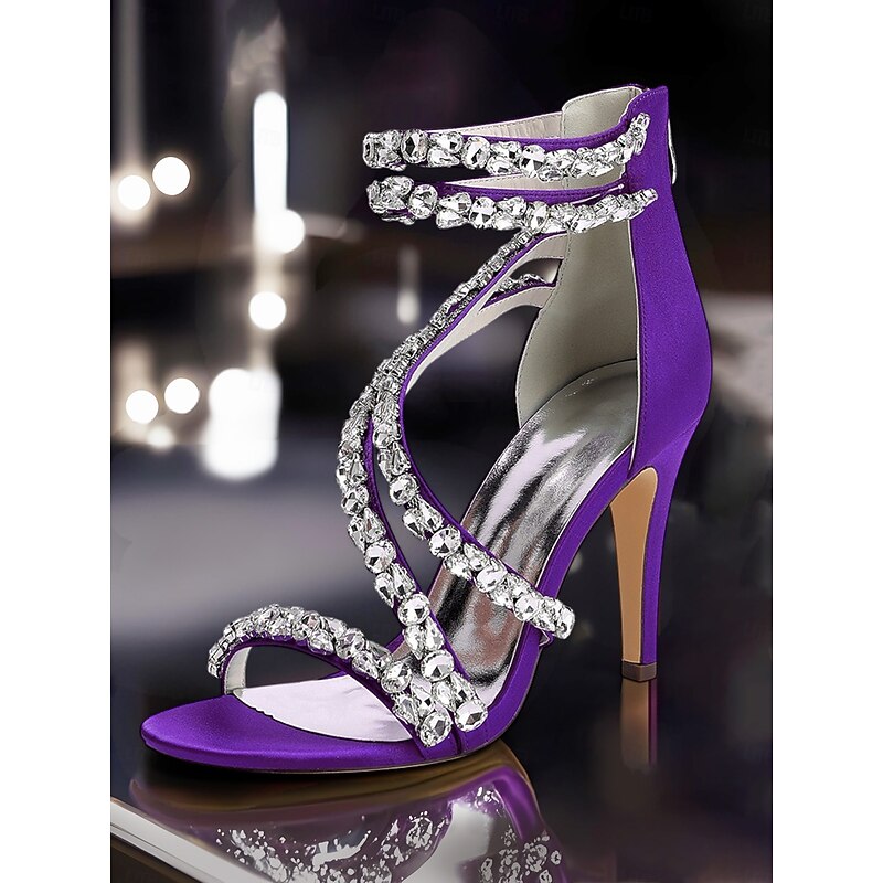 Women's White Rhinestone Strappy High Heel Sandals – Elegant Cocktail Party Wedding Shoes4