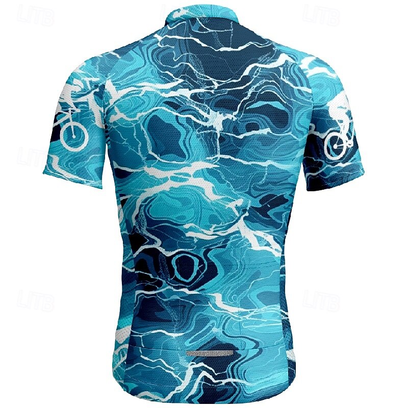 Men's Cycling Jersey Geometric Short Sleeve Bike Tee Tshirt Jersey with 3 Rear Pockets Mountain Bike MTB Quick Dry Anatomic Design Wicking Breathable Sports Dark Navy Blue Sky Blue Clothing Apparel2