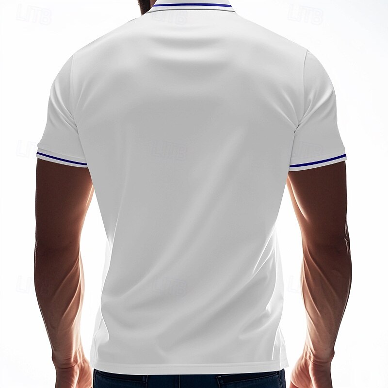 Men's Polo Golf Shirt Business Casual Ribbed Polo Collar Short Sleeve Fashion Basic Solid Color Plain Buttons Summer Spring &  Fall Regular Fit Black White Pink Red Navy Blue Royal Blue Polo3