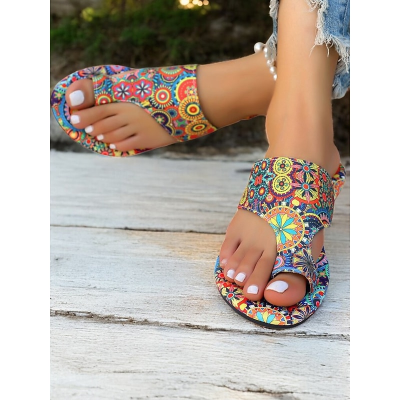 Women's Boho Paisley Print Flat Sandals – Stylish Strappy Summer Sandals for Casual Outings, Beachwear, and Vacations2