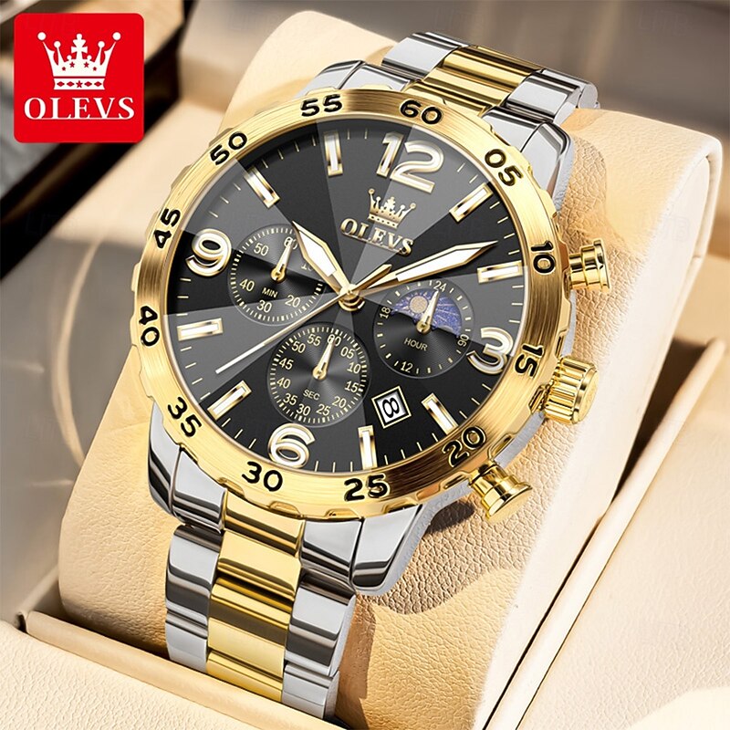OLEVS Men Quartz Watch Luxury Large Dial Fashion Business Luminous Calendar Date Waterproof Steel Watch