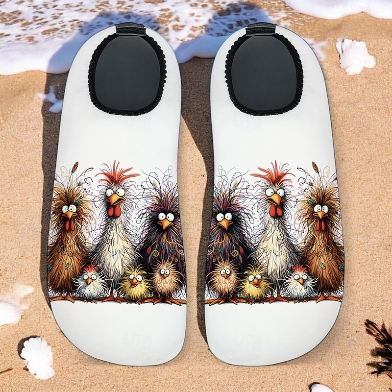 Men's Funny Beach Water Shoes - Cartoon Chicken Print, Quick-Dry Aqua Socks for Swimming, Surfing & Outdoor Activities