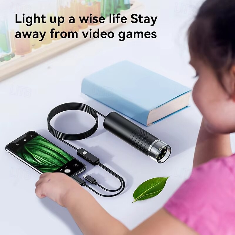 Type-C 2in1 Digital Microscope Portable 8LED 1600X Magnification Endoscope for iPhone Android Phone Inspection Camera Microscope2
