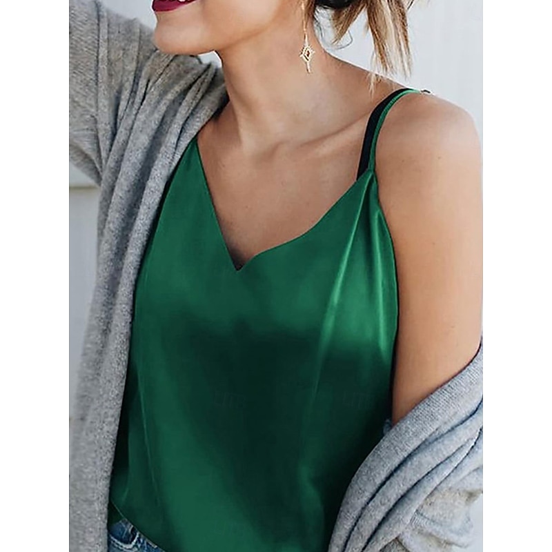 Women's Camisole Tank Top Solid Color Stylish Casual Sleeveless V Neck Regular Tops Daily Black White Pink Wine Green Summer Spring2
