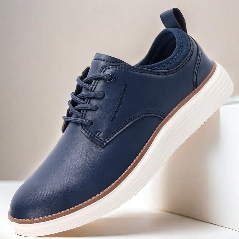 Men's Navy Blue Leather Oxford Shoes – Classic Lace-Up Dress Shoes for Business & Formal Events