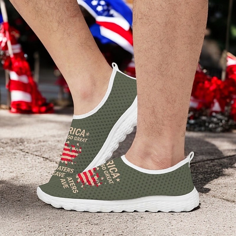 Men's Patriotic Breathable Slip-On Shoes - USA Flag Print Sneakers for Independence Day and Casual Wear3
