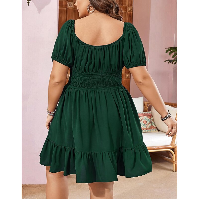 Retro Vintage Medieval Renaissance Mini Dress Flare Dress Puff Sleeve Elven Regency Inspired Solid Color Fancy Dress Women's Fantasy Masquerade Vacation Casual Daily Adults' Dress Spring & Summer2