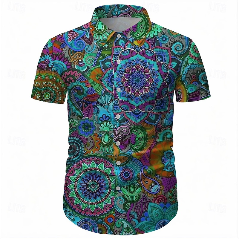 Retro Vintage 1970s Shirt Aloha Shirt Hippie Disco Paisley Ethnic Fancy Dress Men's Masquerade Vacation Party Pride Parade Adults' Shirt3