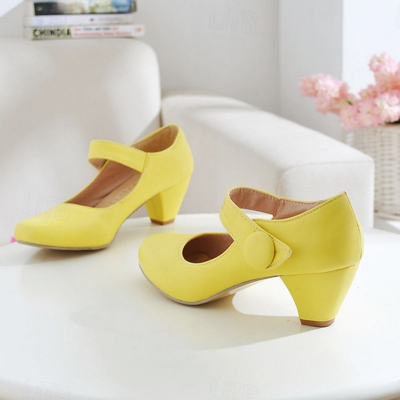 Women's Yellow Mary Jane Shoes – Round Toe, Low Heel, Comfortable Strap Design for Parties & Special Occasions3