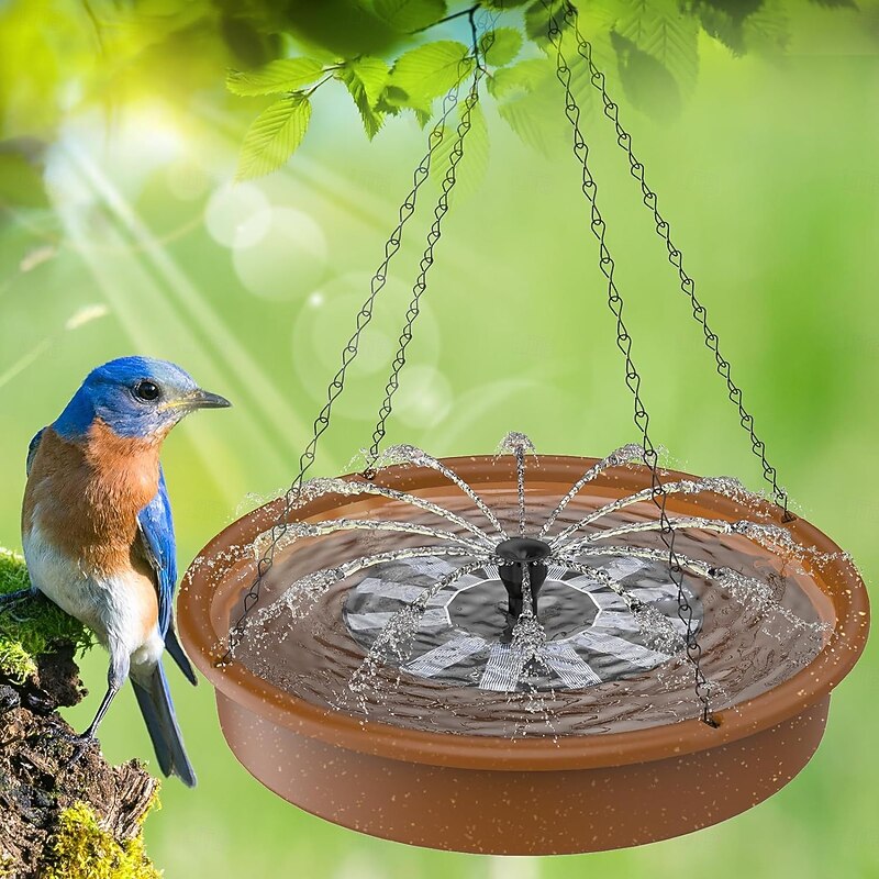 Hanging Bird Feeder with Fountain, Outdoor Solar Bird Bath, Floating Water Feature for Garden, Yard, Patio Decor