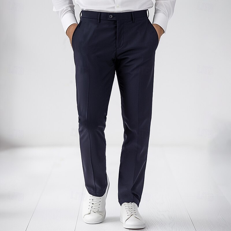 Men's Dress Pants Solid Color Wearable Full Length Formal Wedding Party Elegant Fashion Light Khaki Navy Blue Micro-elastic
