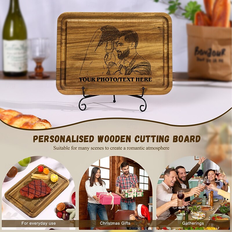 Personalized Acacia Wood Cutting Board Custom Best Gift for Mom - Photo and Text Engraving, Unique Design for Home Use or Gift, Perfect for Mother's Day, Father's Day4