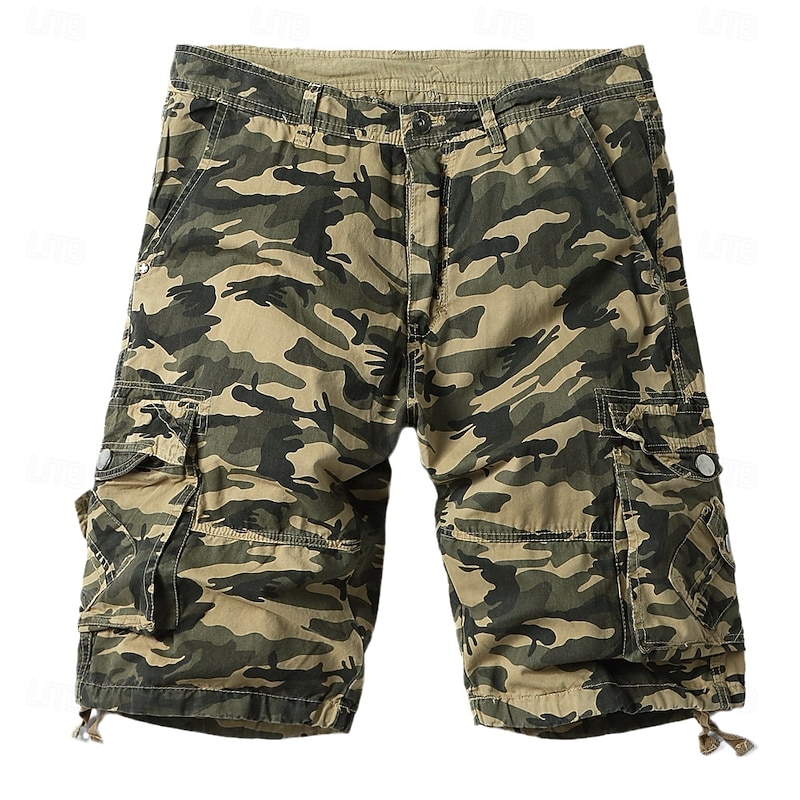 Men's Cargo Shorts Camping Shorts Camo Shorts Shorts Hiking Shorts Multi Pocket Straight Leg Camouflage Moisture Wicking Wearable Knee Length Outdoor Casual Daily Fashion Streetwear Army Green Red2