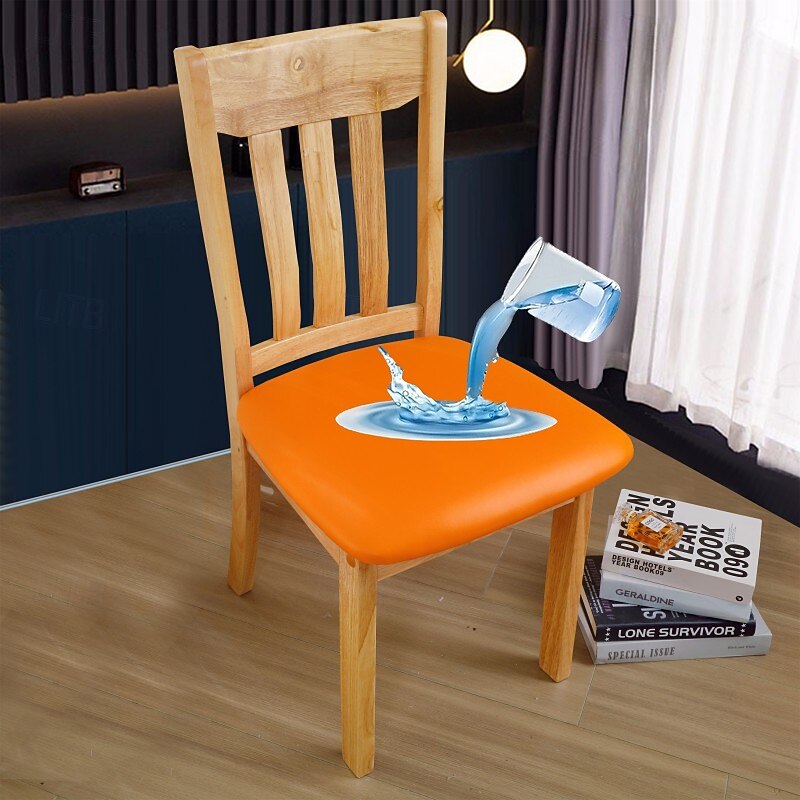 Dining Chair Seat Covers Waterproof Seat Slipcover PU leather Seat Covers Chairs Removable Chair Seat Cushion Cover4