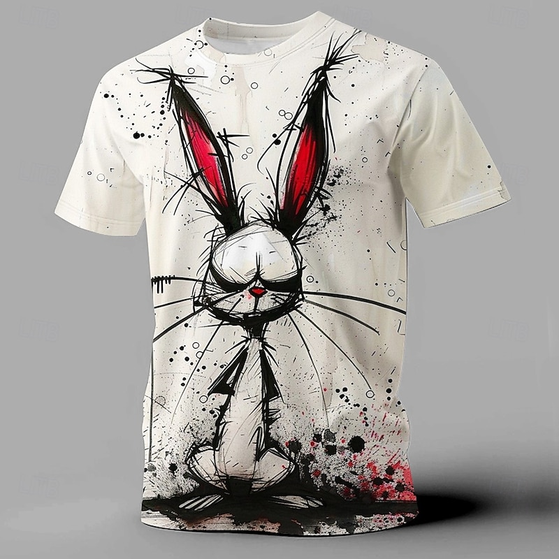 Men's Rabbit Funny T Shirt Short Sleeve T shirt 3D Print Crew Neck Shirt Exaggerated Designer Party Holiday Gray Summer Spring Clothing Apparel S M L XL XXL XXXL - Main Image