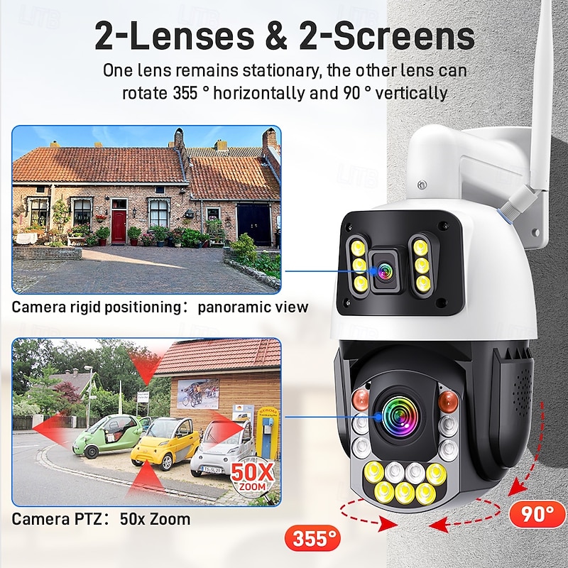 Dual Lens Outdoor WiFi Security Camera - Wireless IP Camera AI Body Tracking Colour Night Vision Two-Way Audio Waterproof Pan/Tilt Rotation4