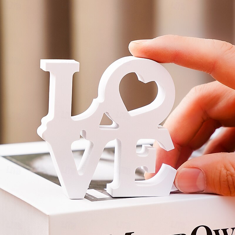White Double-Layer "LOVE" Letter Tabletop Decor, PVC Freestanding Sign, Romantic Valentine's Day, Wedding, Anniversary Decoration, Warm Indoor Desktop Letter Ornament for Home and Party Display4